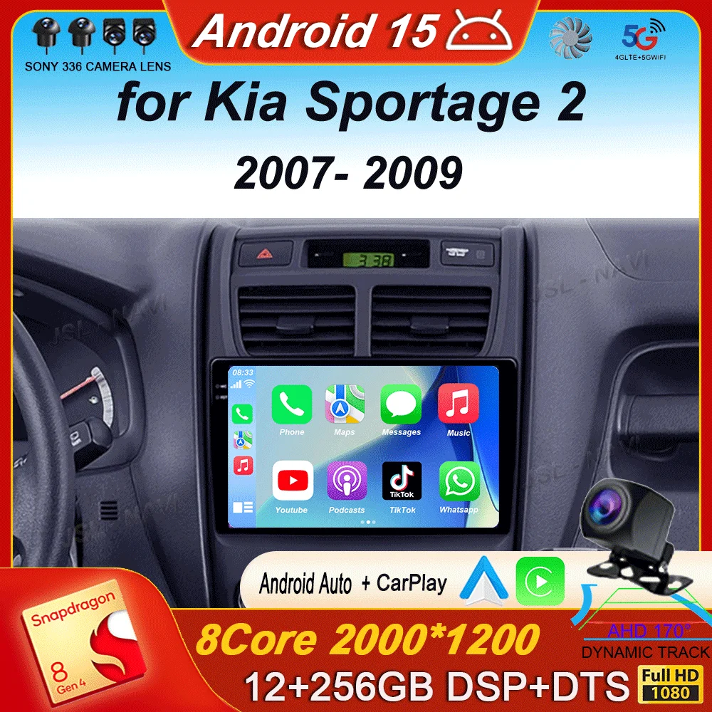 

Автомобильный радиоприемник Android 15 для Kia Sportage 2 2004 2005 2006 2007-2010, навигация, GPS, мультимедийный видеоплеер, стерео беспроводной Carplay
