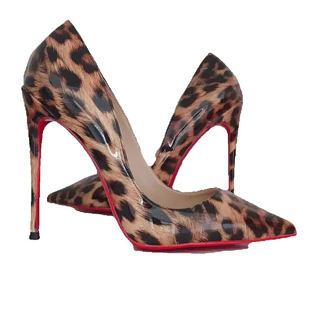 

10cm 12cm Thin High Heels Dress Daily Office Brown Leopard Pattern Women's Pumps Pointed Toe Slip On Shallow Single Shoes Female