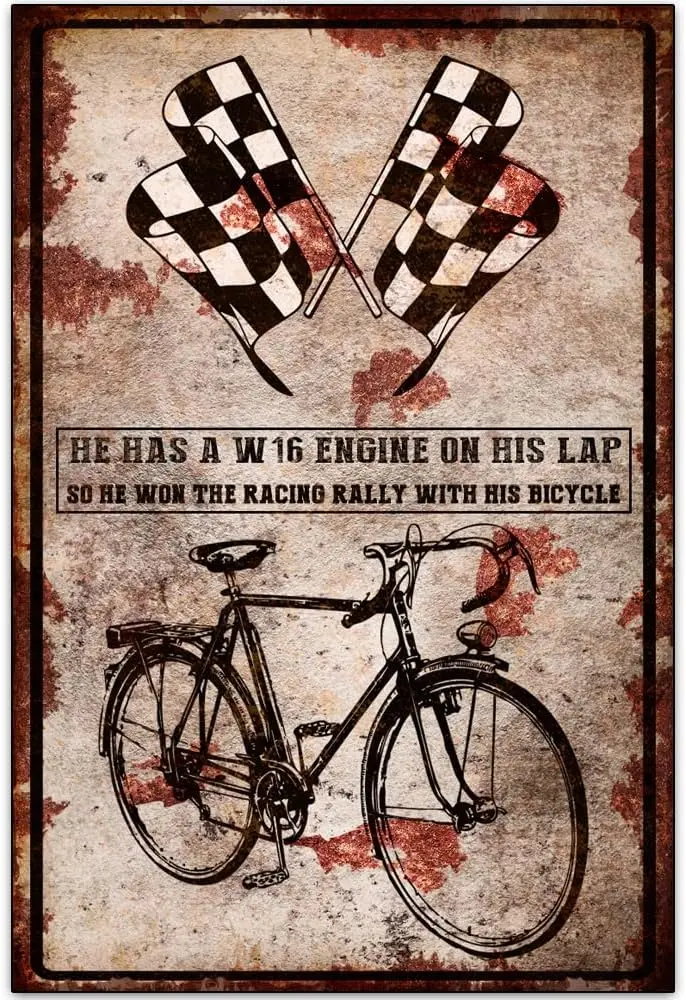 He Has A W16 Engine On His Lap - Funny Retro Classic Art Wall Decoration - Garage Tin ​Metal Signs Artwork - Original Vintage De