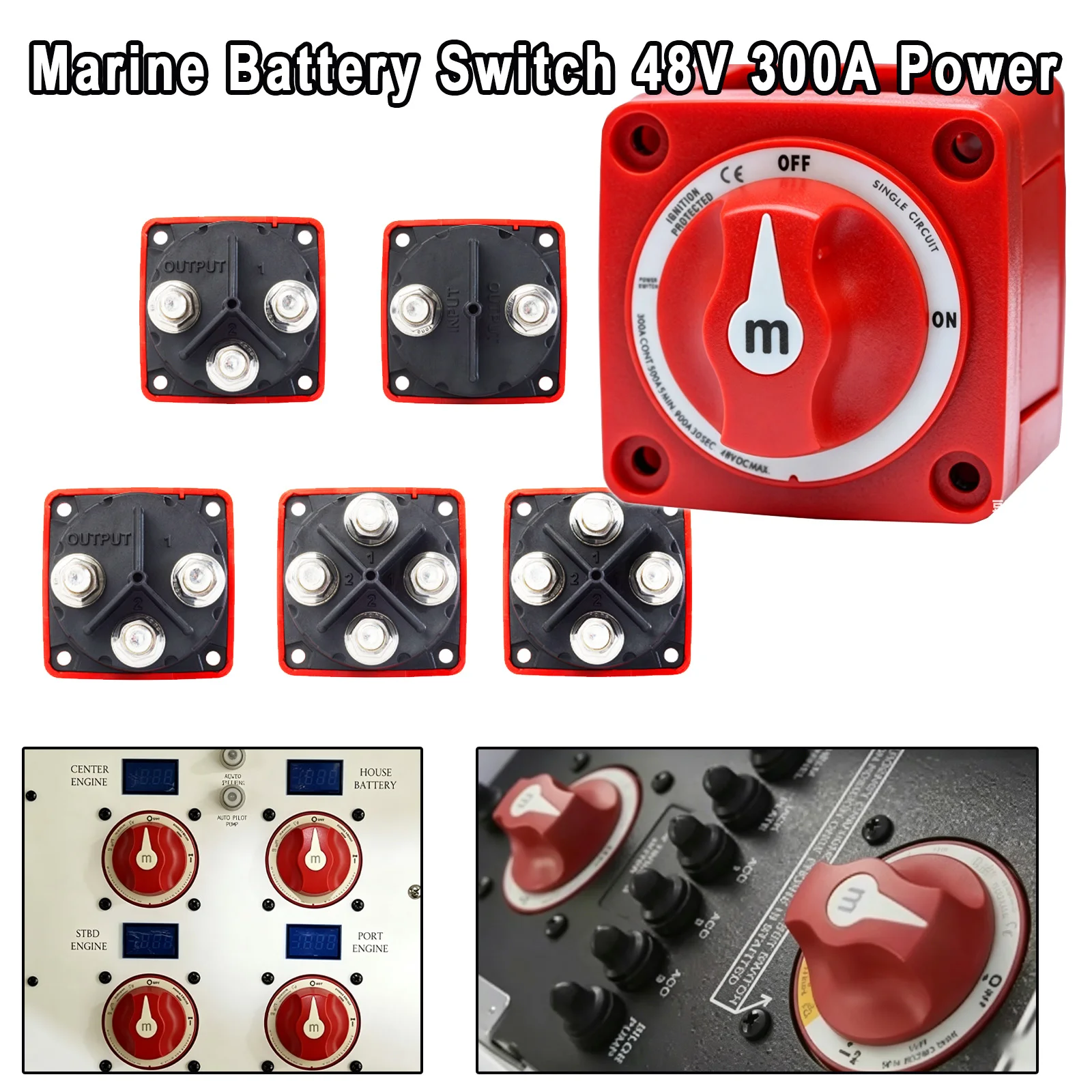 

2/3/4 Position Battery Mass Switch Cutter Single Dual 12-48V DC 300A Heavy Duty Waterproof Isolator Disconnect Rotary Switch