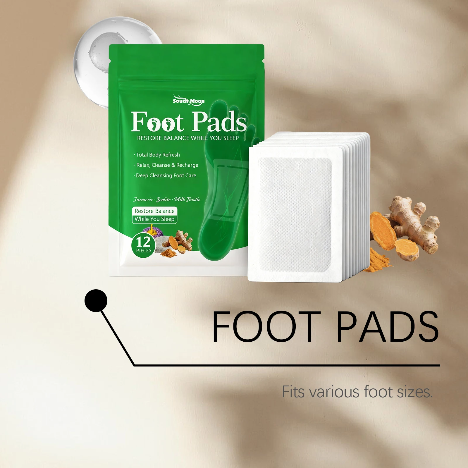 South Moon Foot Pads for Tired Feet Recovery Turmeric Ginger Deep Cleansing Fatigue Relief Swelling Reduction Foot Care Stickers view 3