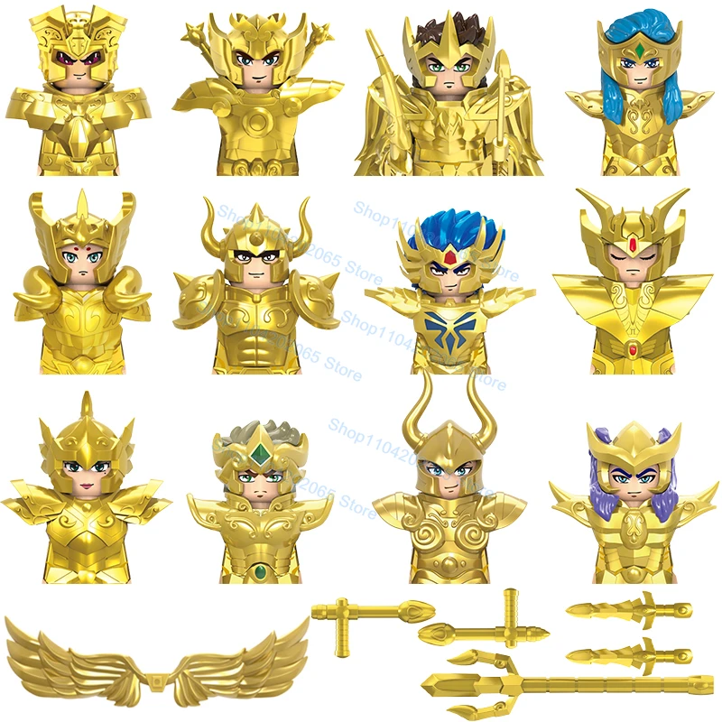 

Moc Anime Figure Golden Saint Athena Twelve Constellations DIY Models Kids Building Blocks Toys Gift For Halloween gift