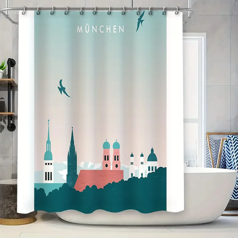 

Bathroom Shower Curtain Scenic Cityscape Wall Art Decor Modern Farmhouse Coastal Home Textile Room Divider