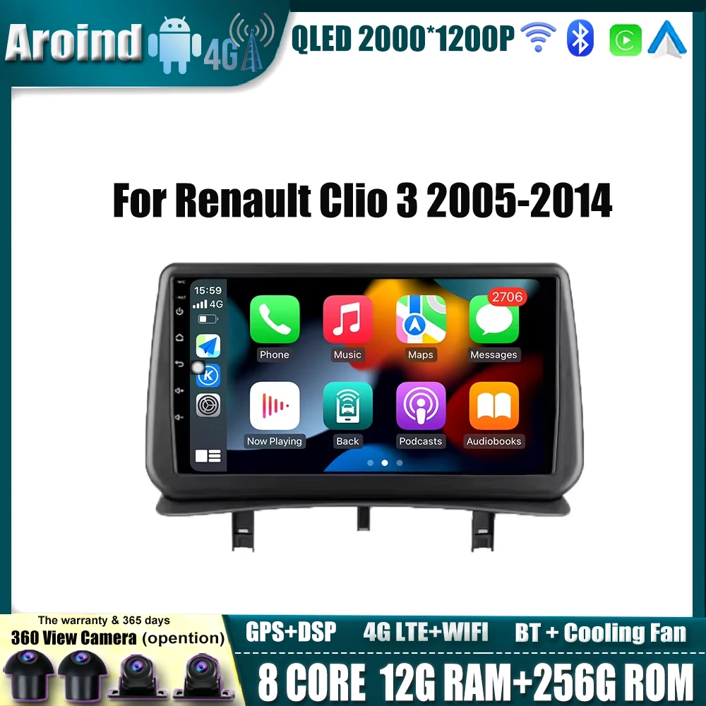 Android 14 DSP Car Radio screen For Renault Clio 3 2005-2014 Navigation GPS Media Video Player Head Unit No 2Din 8Core TOOLS 4g