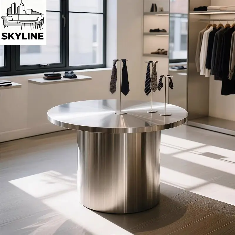 Silver brushed Nakajima display table Clothing store Shoes display stand Shopping mall exhibition hall Middle table Minimalist