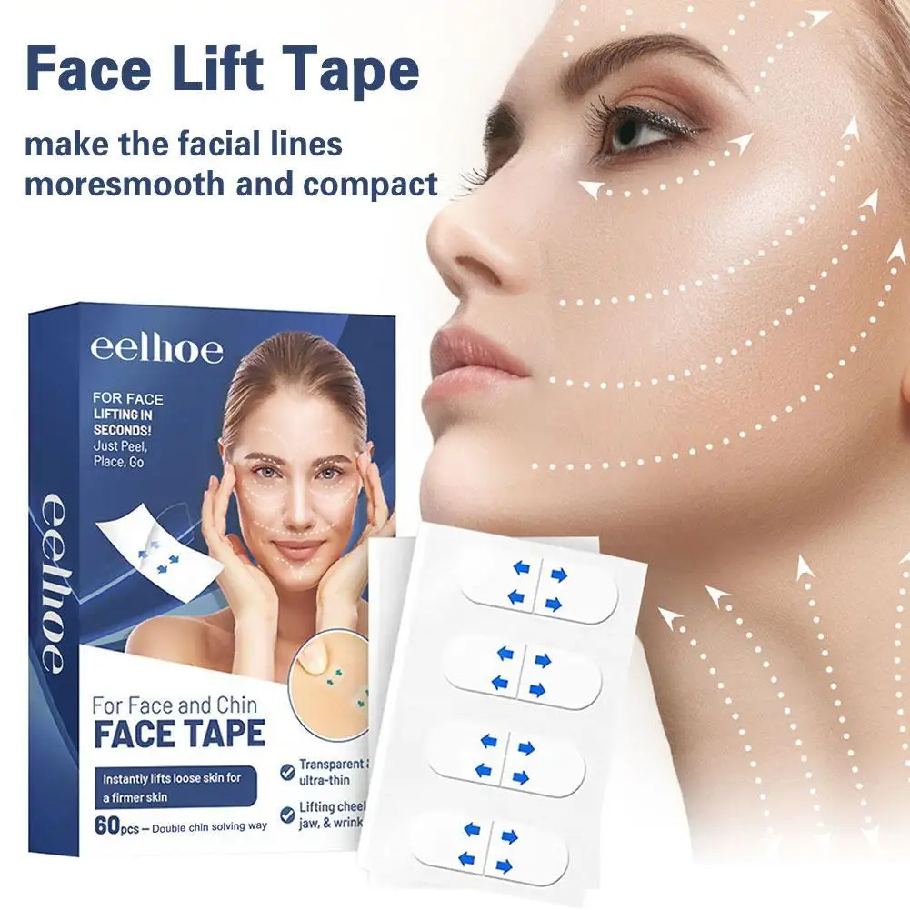 EELBathroom E-Autocollants pour lifting du visage, 60 pièces/boîte, ruban adhésif invisible transparent pour la peau, affaissement fin, en forme de V, déformable du visage, Y8C2