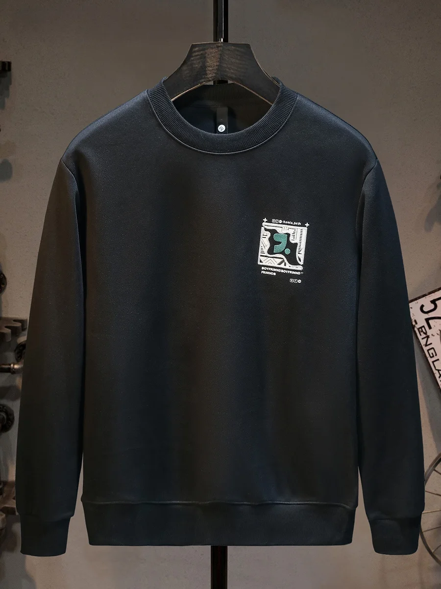 

Черная толстовка с круглым вырезом, повседневная футболка с длинным рукавом для мужчин, удобная базовая футболка из смесового хлопка для осени