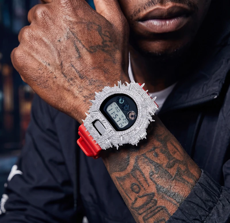 Estojo DW6900 em Prata Esterlina S925 com Moissanite Cravejado para Homens, Acessórios de Joalheria Hip Hop