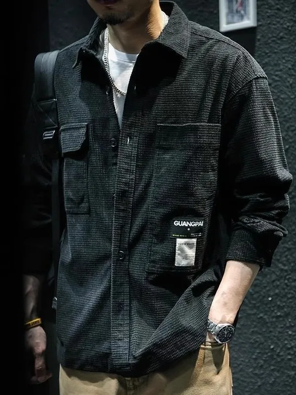 

Large Size American High Street Jacket Retro Long Sleeve Men's Spring Autumn Trendy Workwear Heavyweight Shirt