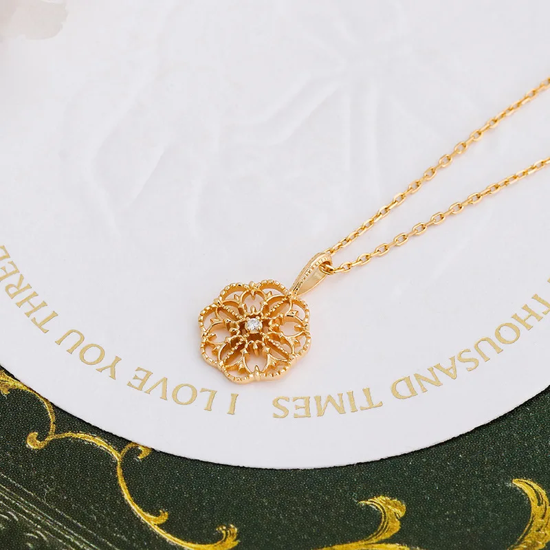 LAMOON Vintage Exquisite Medieval Flower Petals Hollow Pattern Pendant Necklace 925 Sterling Silver Gold Plated Fine Jewelry