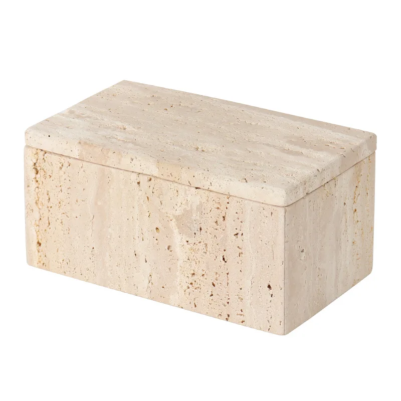 

Light luxury natural yellow travertine jewelry box household bedroom jewelry storage box