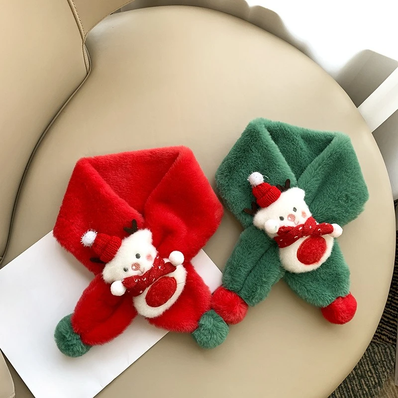 

Winter Warmth & Comfort: Christmas Cartoon Pom-Pom Red & Green Baby Fleece Scarf