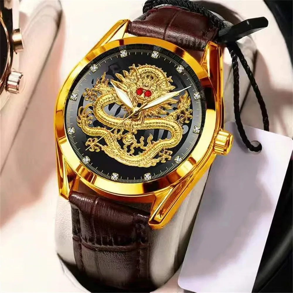 

Men's watch trend all match personality foreign style retro Chinese dragon leisure business handsome belt men's watch