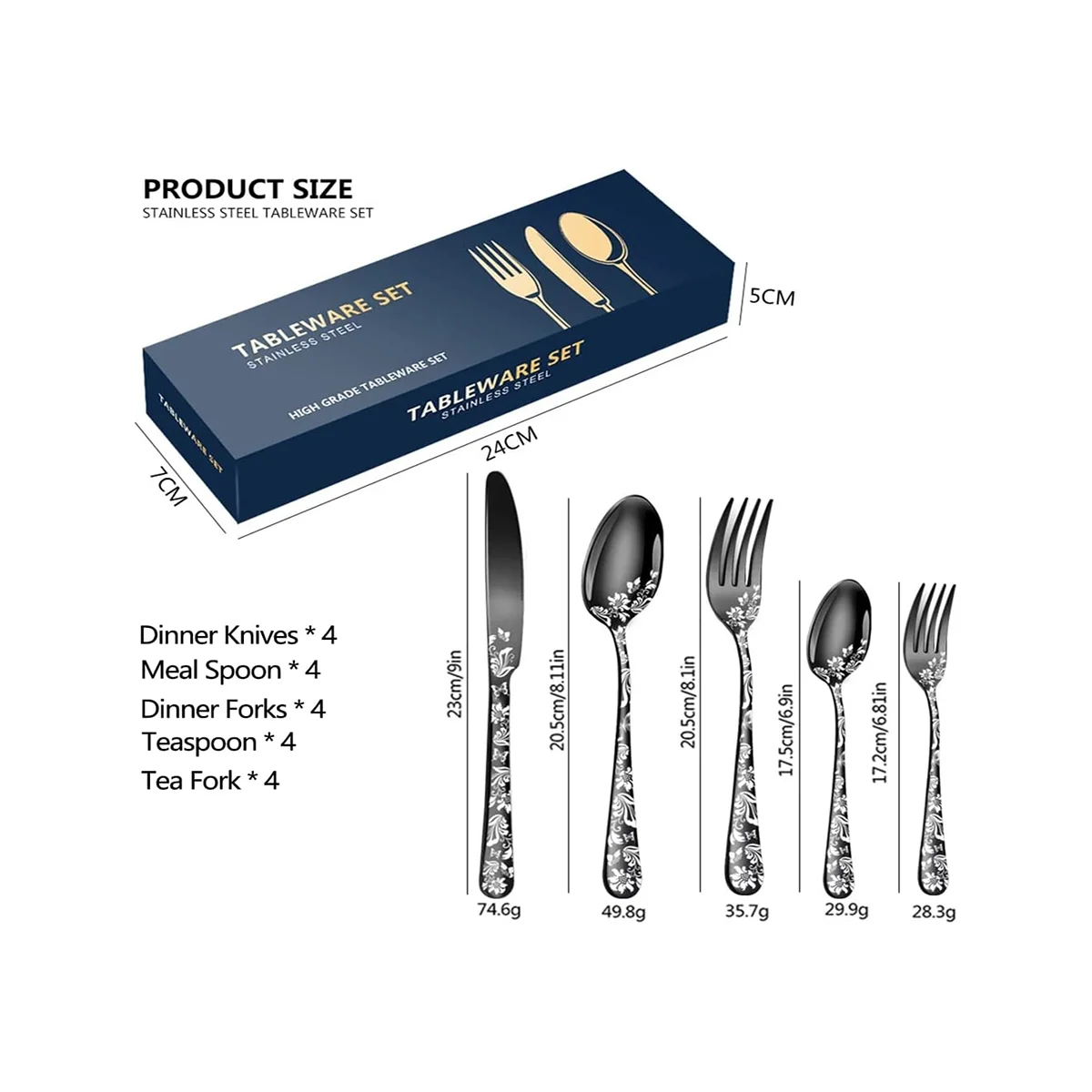 스테인리스 스틸 은식기 커트레이 세트, 독특한 패턴 디자인, 디너 나이프 포함, 4 인용, 20 종 세트