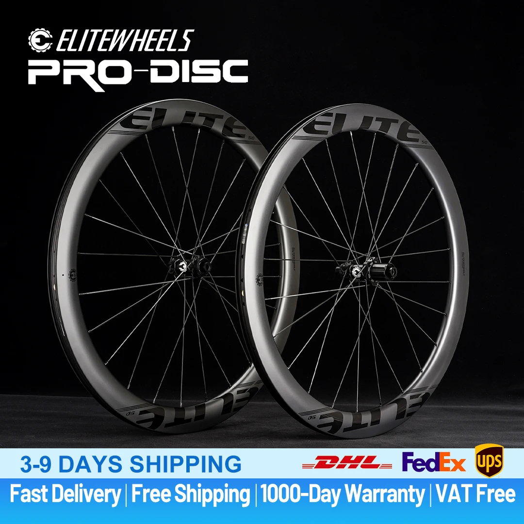 ELITEWHEELS 50mm 700C Rennrad-Scheibenbremsen-Carbonlaufradsatz mit geringem Luftwiderstand, Clincher Tubeless
