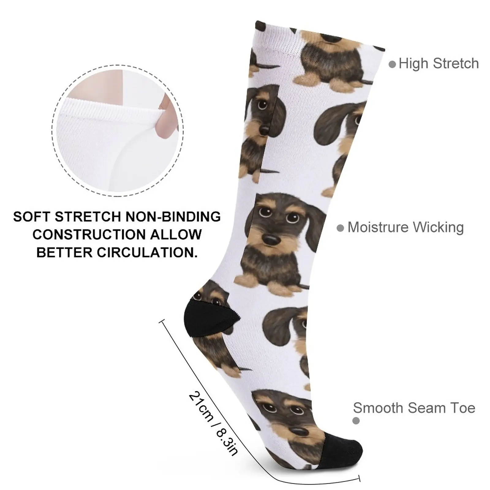 WirehaHbf-Chaussettes à poils métalliques pour hommes et femmes, jolies chaussettes de compétitivité avec patch sanglier et beige, chien Wiener,