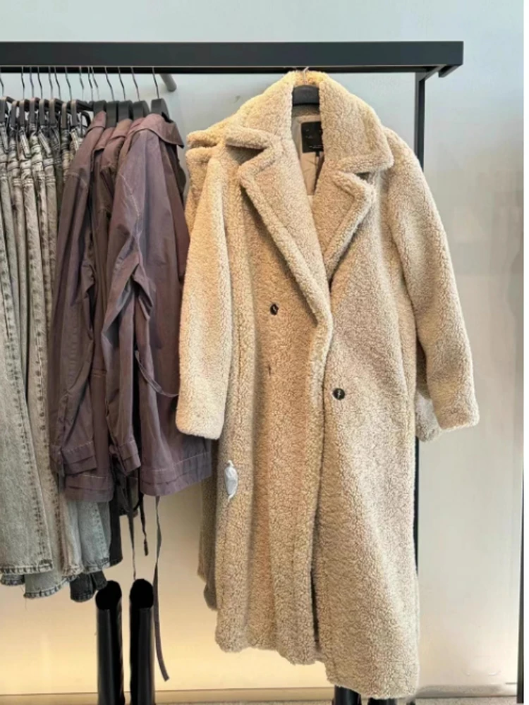 

Женское длинное пальто большого размера на подкладке с воротником, зимняя теплая верхняя одежда, двубортное пальто из полиэфирного волокна, обычное све