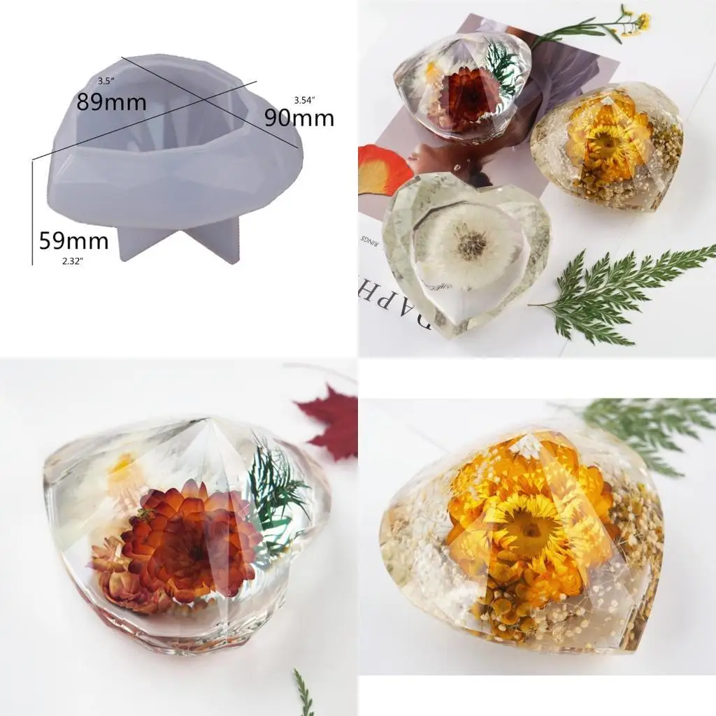 652F Faceted Love Heart Crafts Silicone Mold Epoxy Resin Jewelry Mold Resin Casting Pendant Mold Suitable for Diy Resin Craft