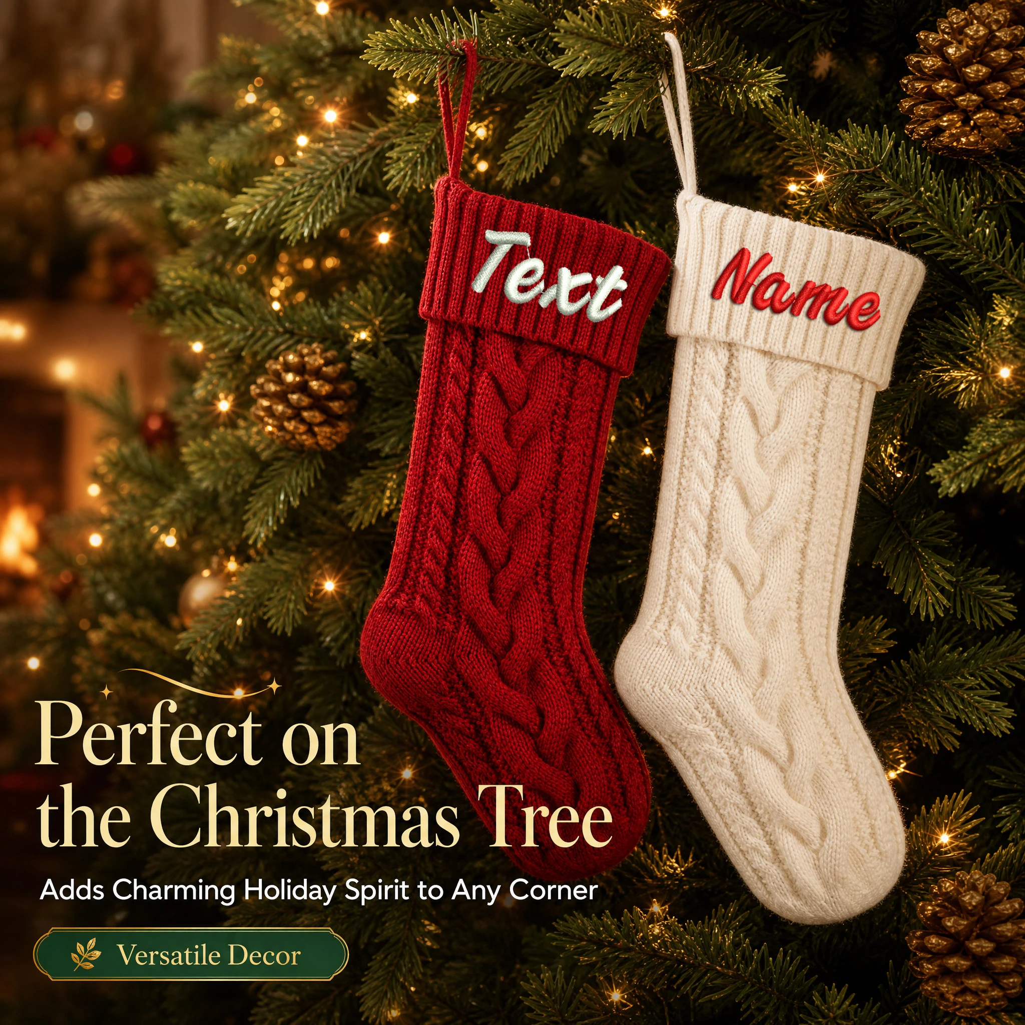Custom Embroidered Cable Knit - Christmas Stocking Hanging 评论和价格