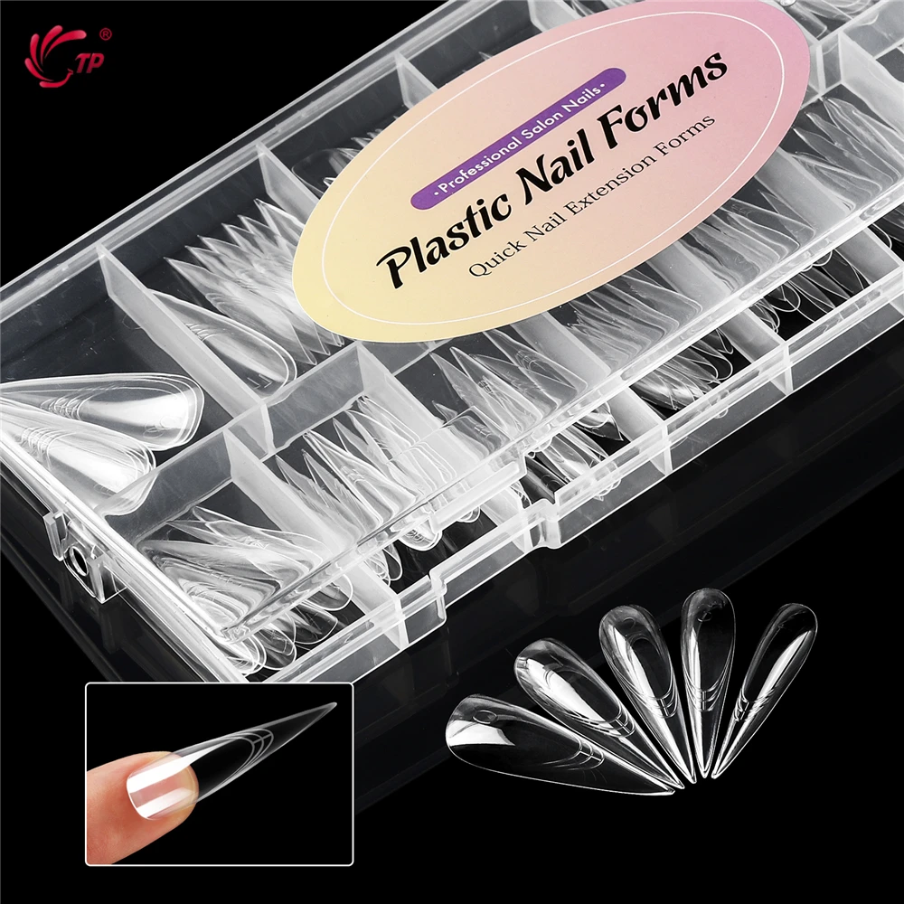TP 150PCS Stiletto Nail Dual Form Thin & Soft Acrylic Nail Extension Mold Reusable Nail Tips For Builder Gel Manicure 15 Sizes