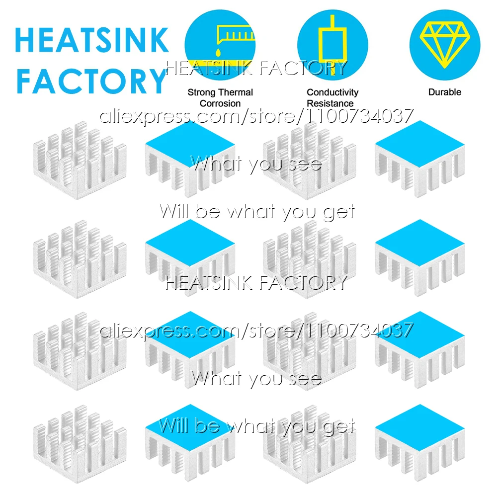 14x14x8mm Silver Aluminum Heatsink Cooling Radiator Cooler Heatsinks for MOS GPU IC Chip With Self Thermal Tape