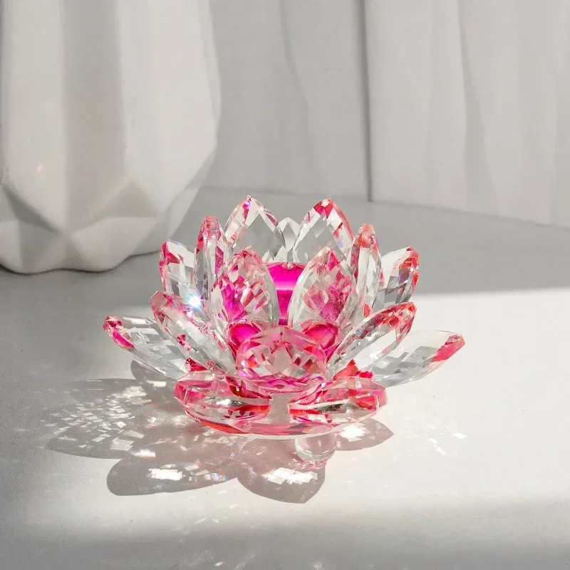 

80mm Fengshui Crystal Lotus Flower Crafts Glass Paperweight Ornaments Figurines Home Wedding Party Decor Gifts Souvenir