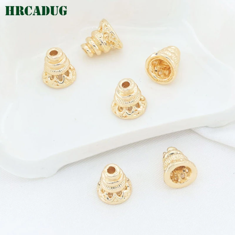 14K Gold/Silver Plated Brass Bead End Caps Bracelet Beaded Tail Pendant For Jewelry Making DIY Accessories Pyramid Spacer Beads