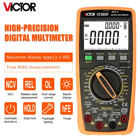 Victor 9808+ High-Precision Digital Multimeter 1999 True RMS 2000uF Capacimeter 20MHz Frequency Temperature Measuring With LCR