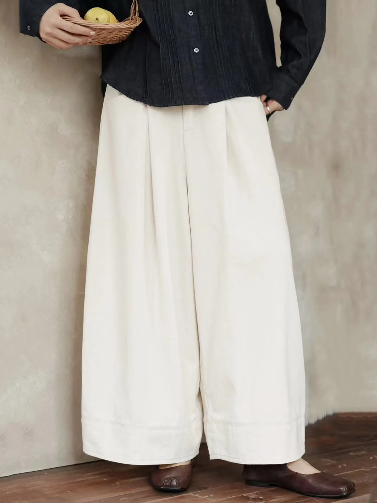 

Джинсы женские свободного кроя в стиле ретро, с подкладкой, широкие штанины, с эффектом потертости, для осени и зимы, из хлопкового денима