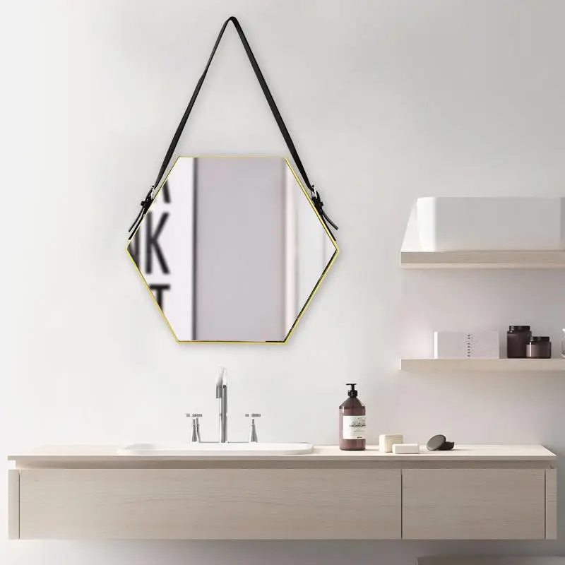 Spot Phnom Penh hexagonal decorative mirror irregular special-shaped mirror wall-mounted non-punching living room bedroom decora