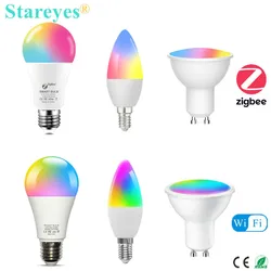 Tuya Smart WiFi Zigbee RGB CCT E27 9W bombilla LED E14 5W luz de vela LED GU10 5W lámpara de punto de luz LED Alexa Home Siri Alice Control