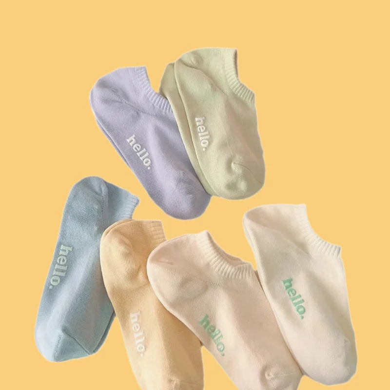 8/16 Pairs Spring And Summer New Fashion Thin Socks Ins Cream Color Letter Women's Cotton Socks Breathable No-fall Boat Socks