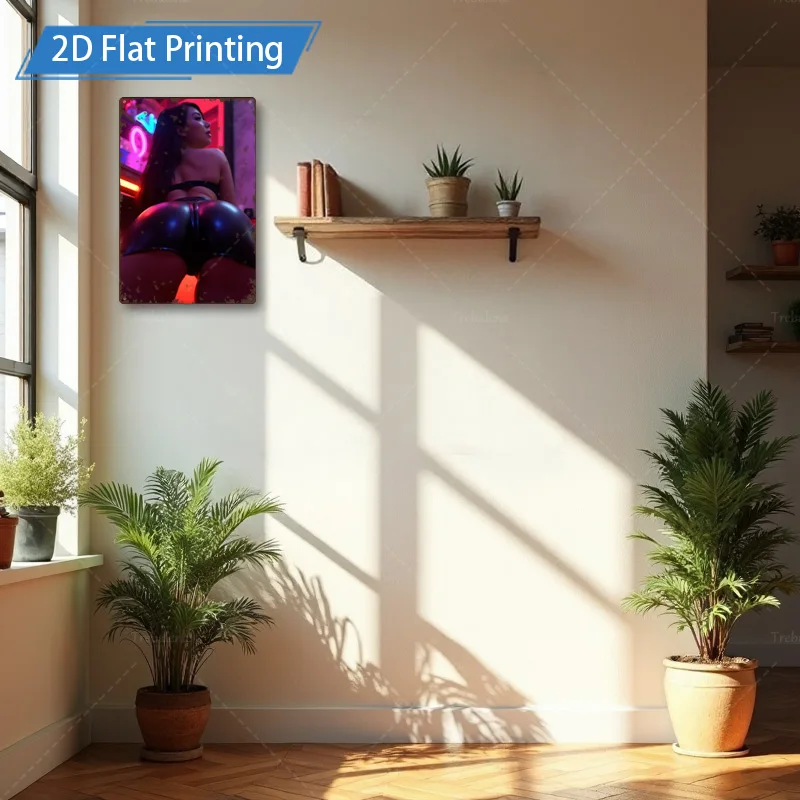 1 قطعة علامة معدنية ، 4x16 بوصة "نيون نابض بالحياة سيتي سكيب 2D طباعة مسطحة جدار الفن لديكور غرفة المعيشة الحديثة"