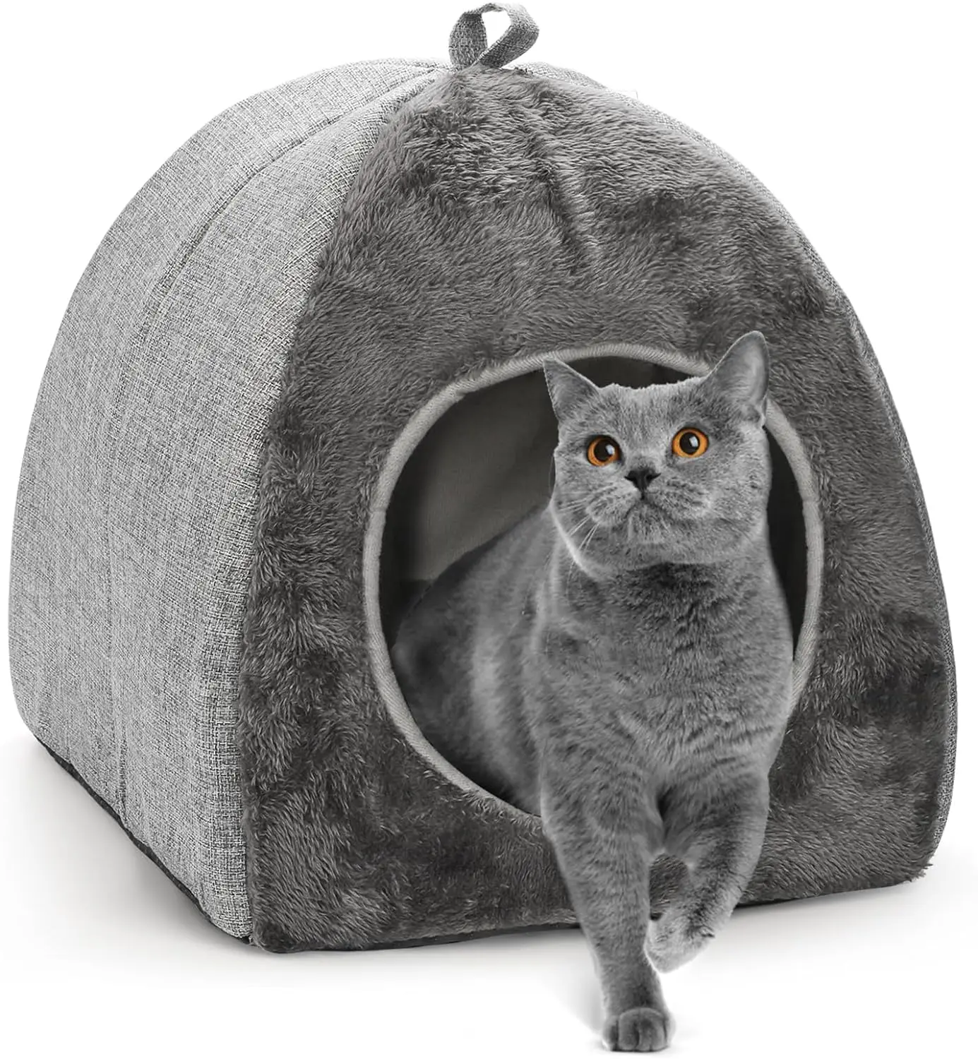 Foldable Cat Bed for Indoor Cats, 2 in 1 Cat House with Removable Cushioned Pillow