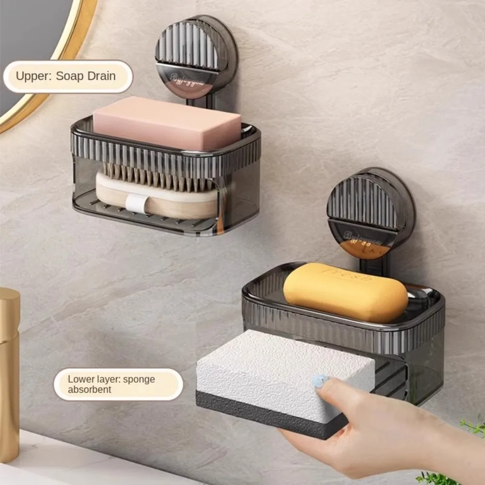 

Punch-Free Suction Cup Sponge Soap Holder Removable Waterproof Drain Soap Box Wall Mounted with Drainage Box Soap Rack for Home