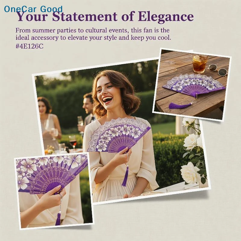 New Chinese-Style Flowers Folding Fan For Performances & Hanfu Photos With Elegant Floral & Pearl Tassels Design Festive Decor