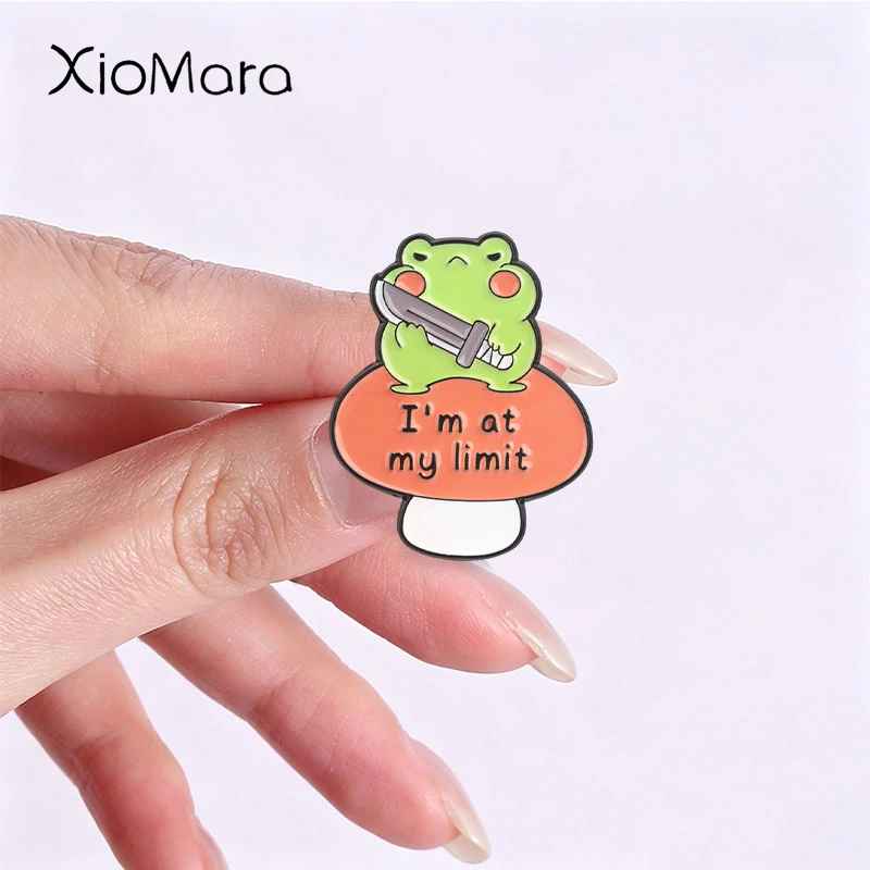 Cartoon Mushroom Green Frog Badge I'm At My Limit Enamel Pins Fashion Lapel Brooches Backpack Clothes Jewelry Gift for Friends