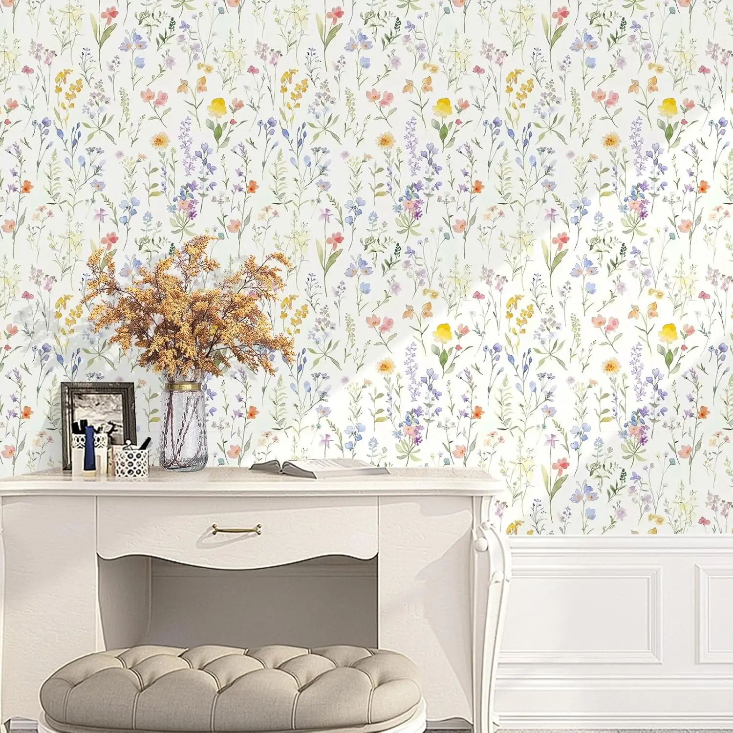 ورق جدران قابل للتقشير واللصق على شكل زهور، ورق اتصال بوهو، ورق حائط ذاتي اللصق قابل للإزالة لديكور غرفة نوم الحمام
