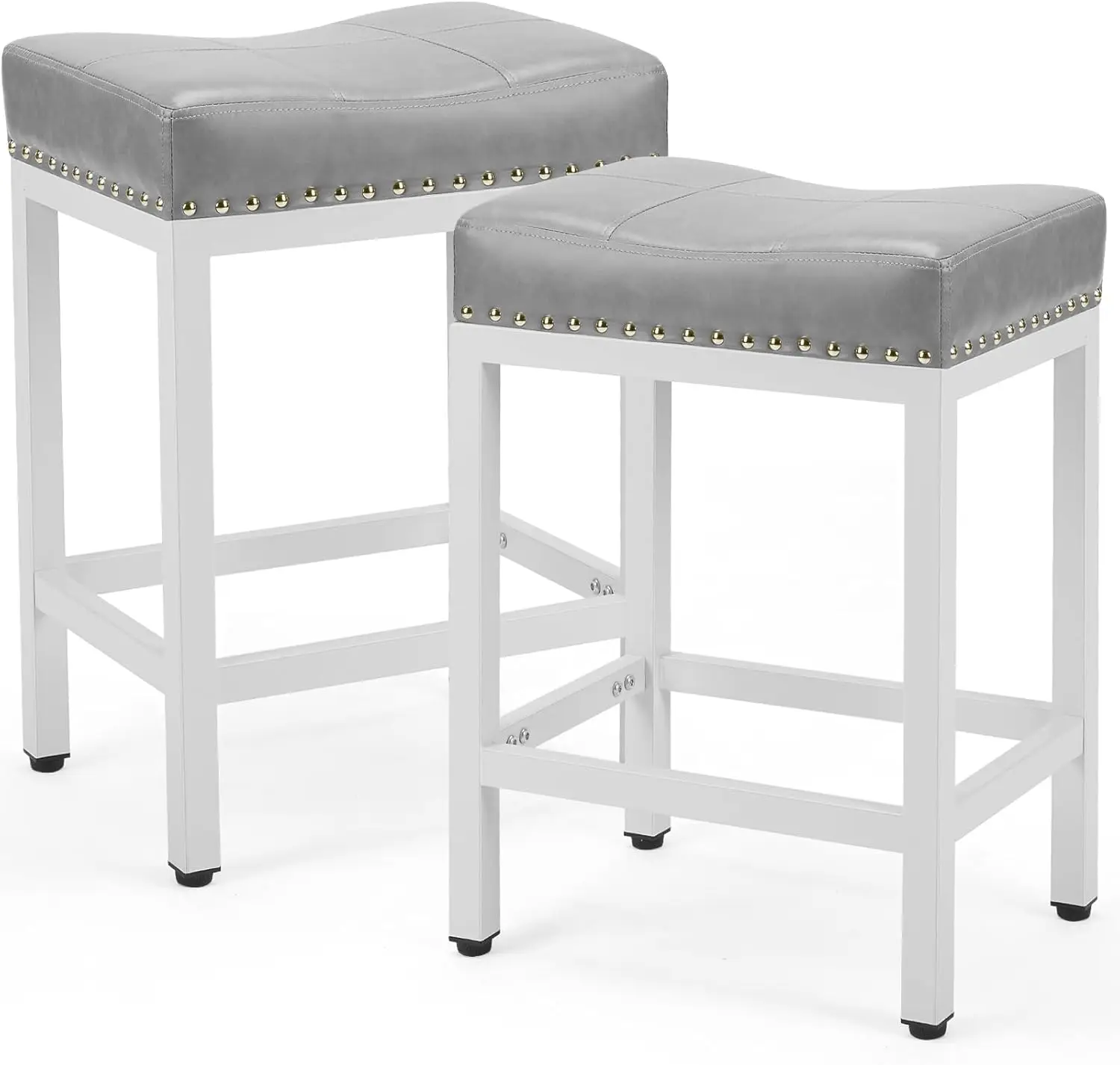 

Saddle Bar Stools Set of 2, 24 Inch Counter Height Stools with Curved PU Leather Surface, 3.7" Thick Upholstery Bar Height Stoo