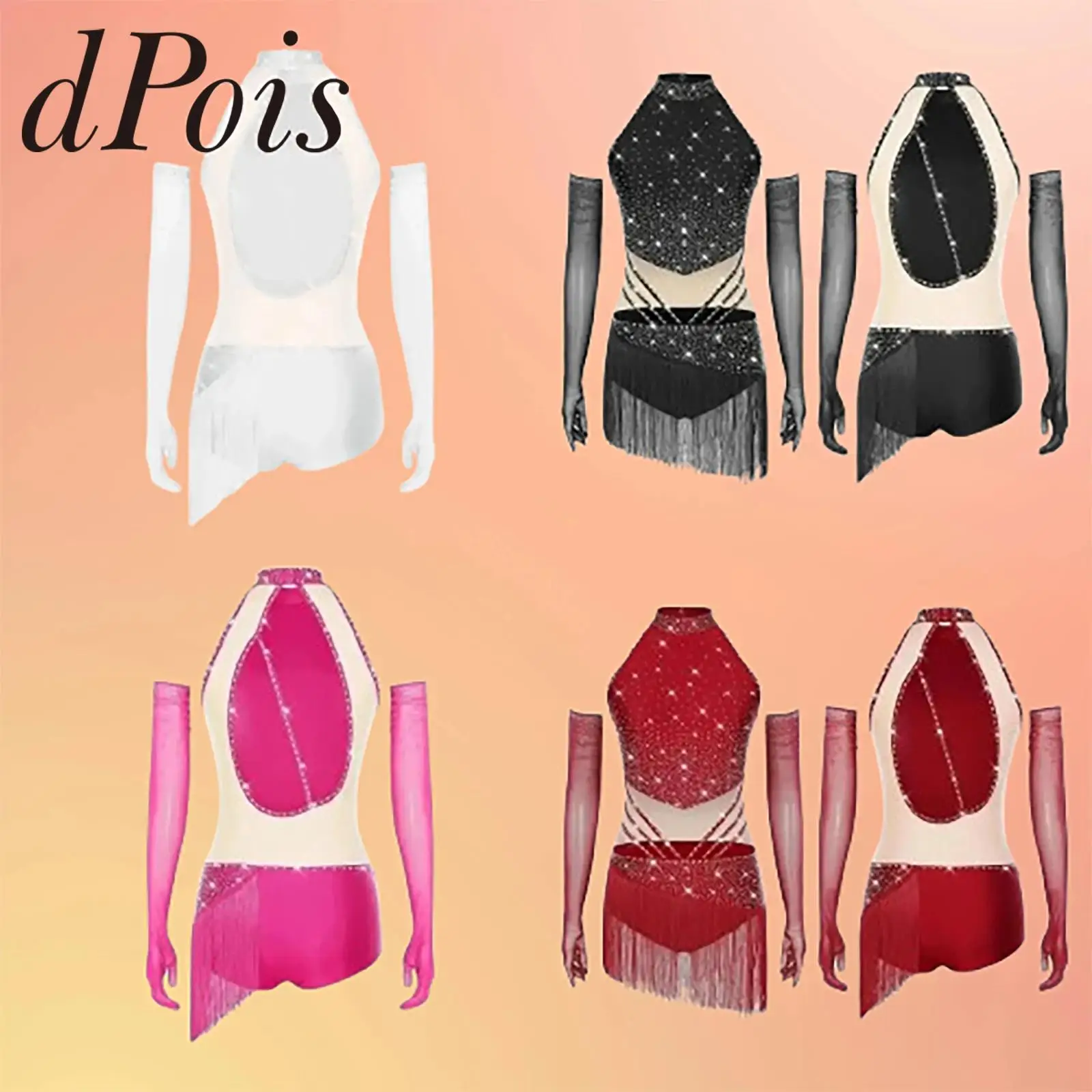 

Женское боди для сальсы-ча с кисточками и бахромой, костюм для бальных танцев, костюм для латинских танцев, танцевальный купальник с юбкой, комбинезон для танго, самбы, наряды