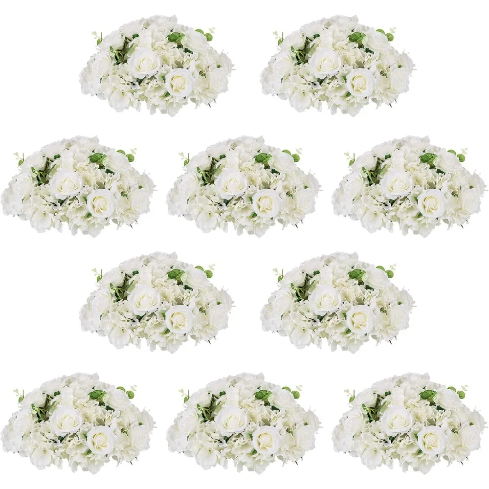 

10 Pc 15.7 inch Diameter White Fake Flowers Roses Balls for Centerpieces Tables Arrangements for Wedding Table Decorations