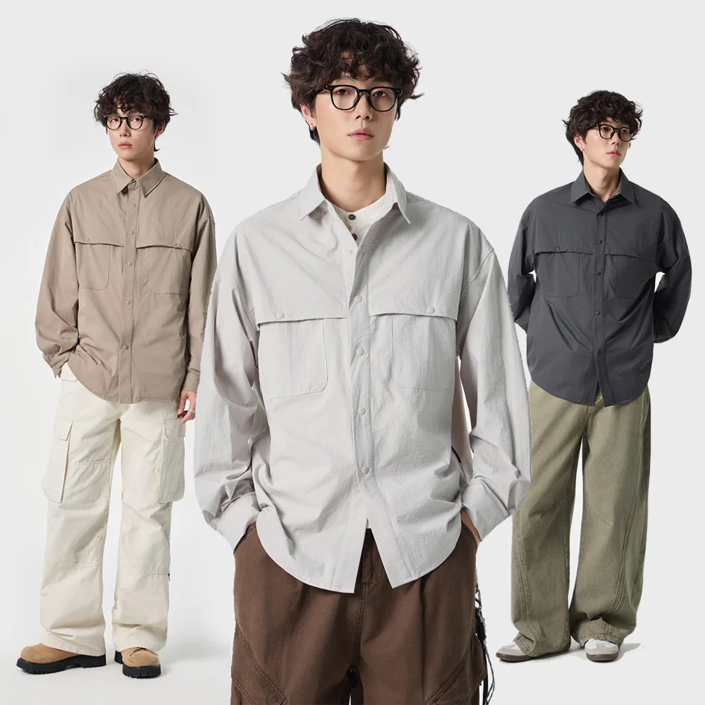 

Cityboy Oversize Outdoor Plus Size Wide Fat Cargo Shirt Men Japanese Streetwear Fashion Loose Casual Long Sleeve Shirts Tops