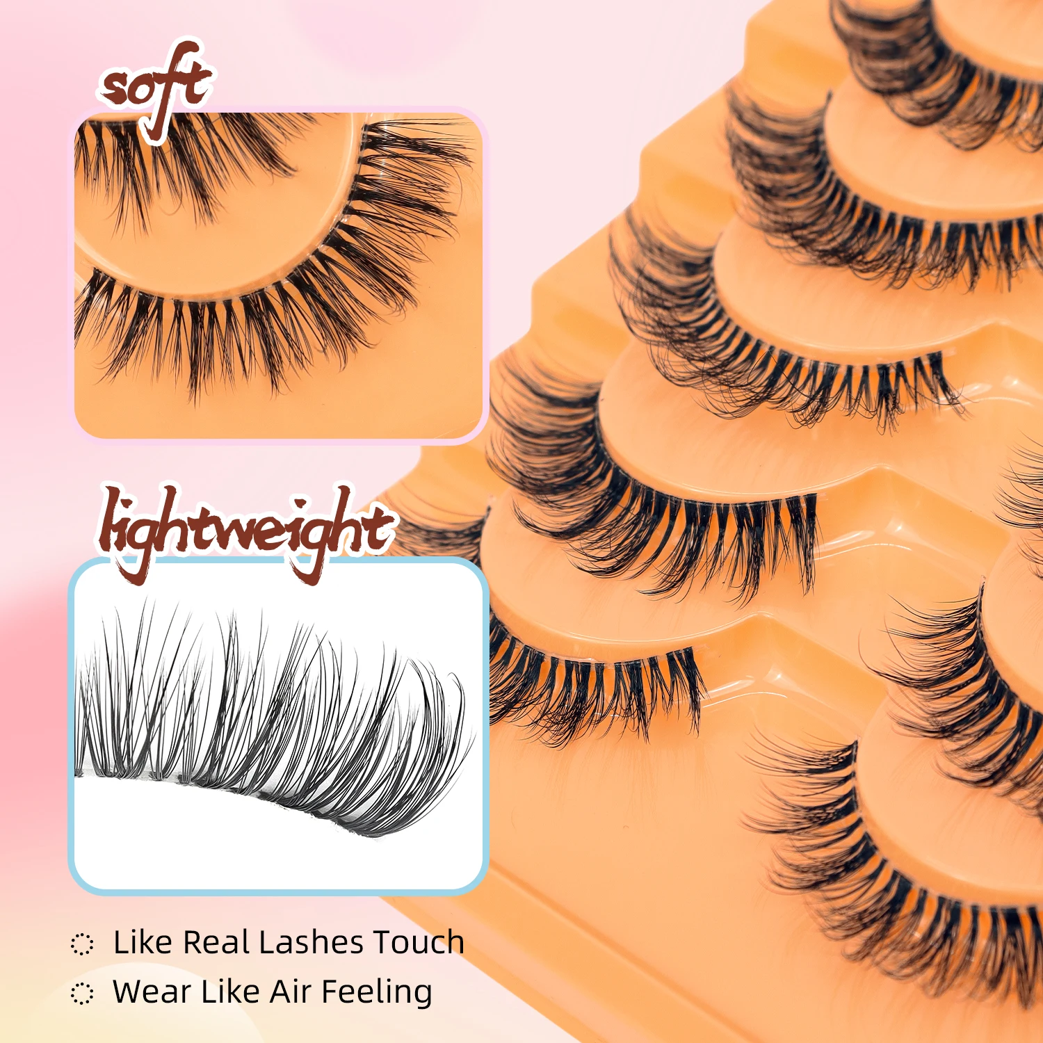 Pestañas postizas naturales, juego de 10 pares, cómodo, transparente, Terrier D, rizo hacia arriba, estilo cruzado, extensión de pestañas dobles agrandadas