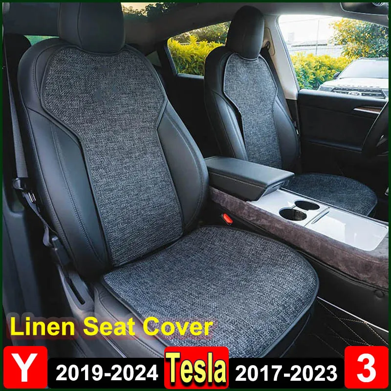 

Для Tesla Model 3 Y 2023, дышащая льняная подушка для сиденья, защитный чехол для спинки, модель Y 2024, летние и зимние аксессуары для интерьера