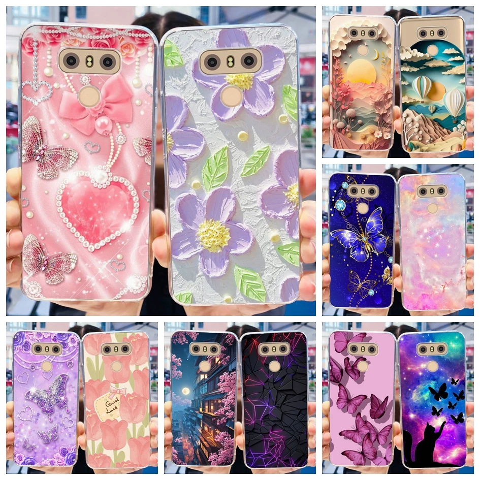 For LG G6 Plus Case LGM-G600K Phone Cases Popular Flower Soft Silicone Clear Protective Shell For LG G6 G 6 LG6 LGG6+ Back Cover