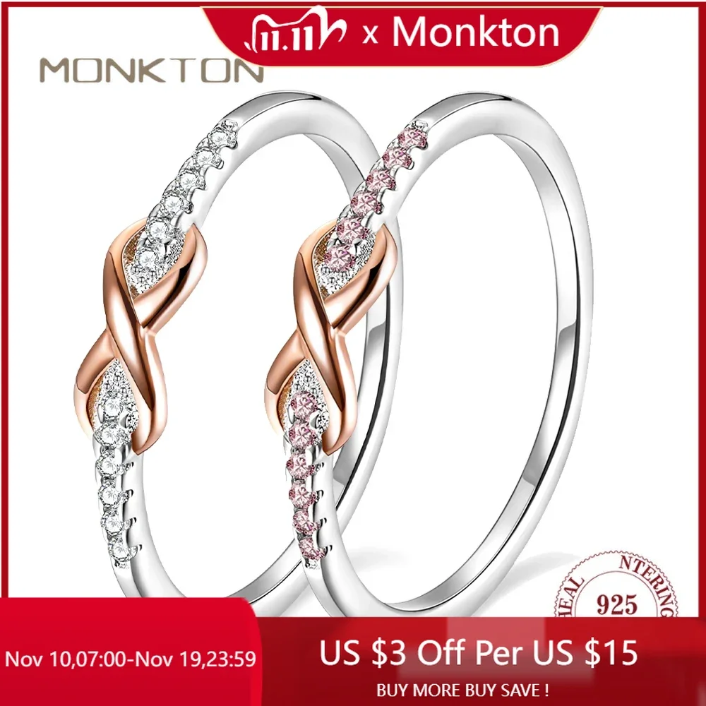 

Monkton Real 925 Sterling Silver Infinity Knot Rings for Women Shiny White/Pink Zircon Eternity Promise Ring Wedding Jewelry