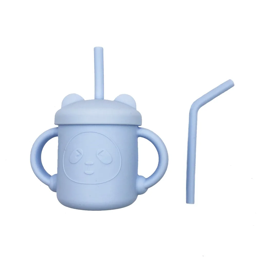 

Food Grade Silicone Baby Sippy Cups Leakproof Cartoon Panda Feeding Cup Sets Drop-proof BPA Free Baby Training Cup Milk