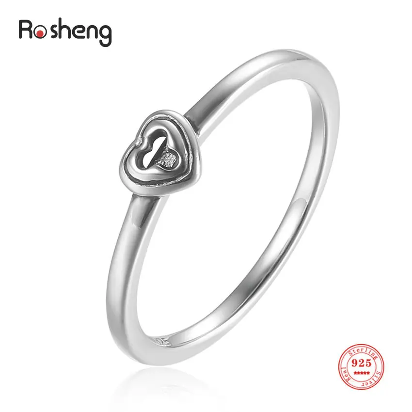 925 Silver Original Lovely Hollow Heart Retro Finger Rings for Women Fine Jewelry Valentine's Day Gifts