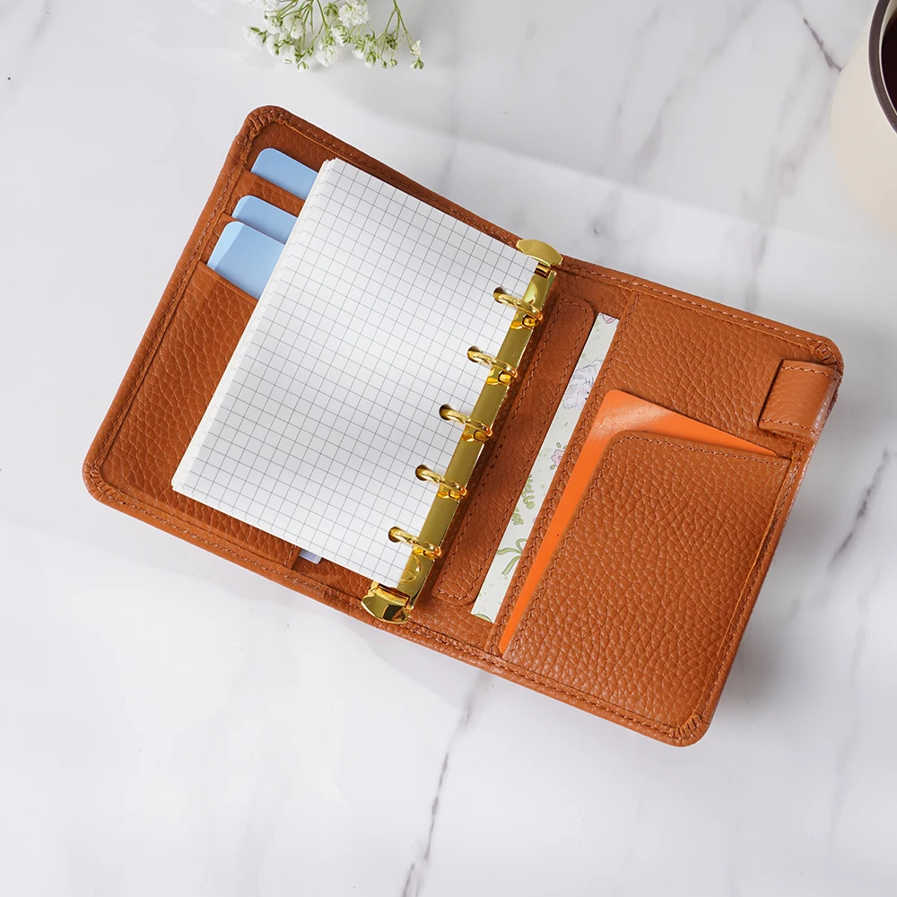 Pocket Size Planner Pebbled Grain Leather A8/A7 Notebook with 15/20MM Ring Mini Agenda Organizer Diary Notepad