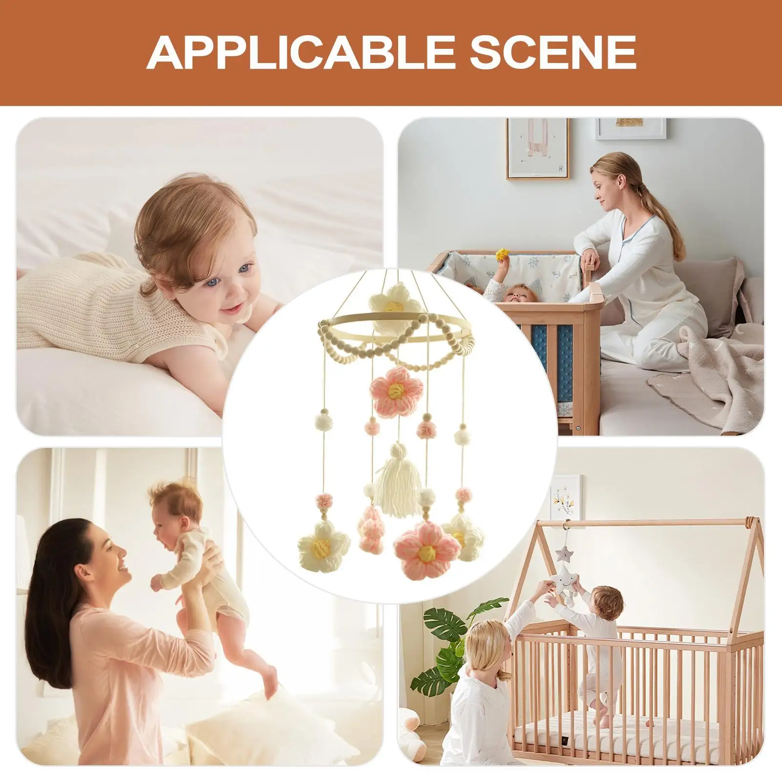 Toddler Crib Mobile Woven Flower Crib Mobile Boys Girls Soother Rotating Colorful Decoration For Wall Bassinet Home Bedroom